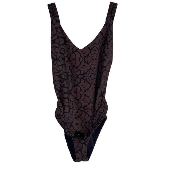 Devon Windsor Geometric Sleeveless V-Neck One Piece Swimsuit Brown Women's XL - Picture 1 of 6